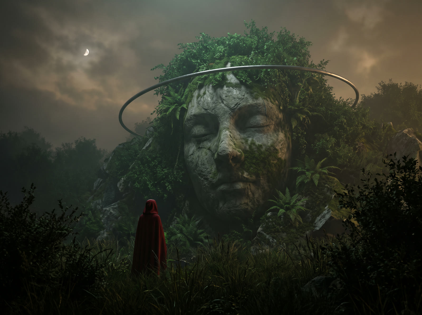 Overgrown Stone Face
